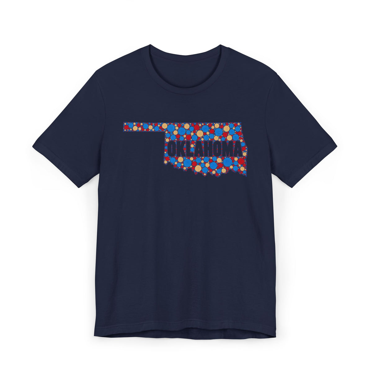 Navy Oklahoma floral map graphic t-shirt, crew neck short sleeves