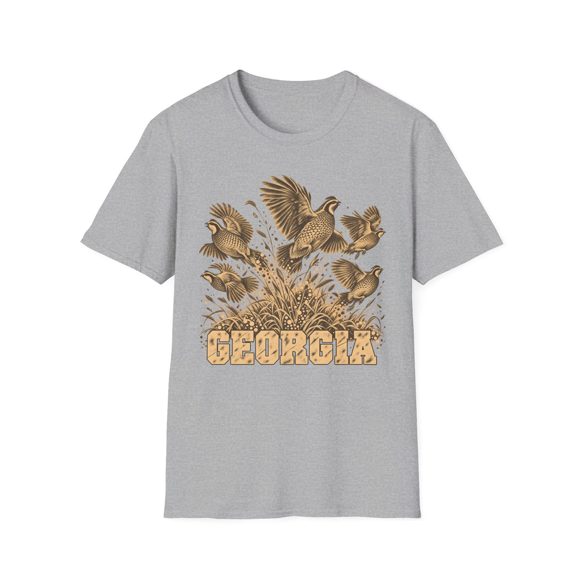 Light gray crew-neck t-shirt with tall-grass bird graphic and GEORGIA text