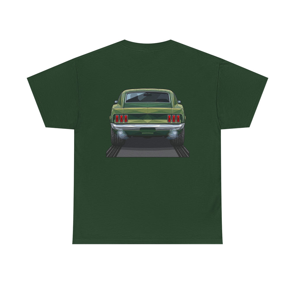 Green T-shirt with rear vintage muscle car graphic