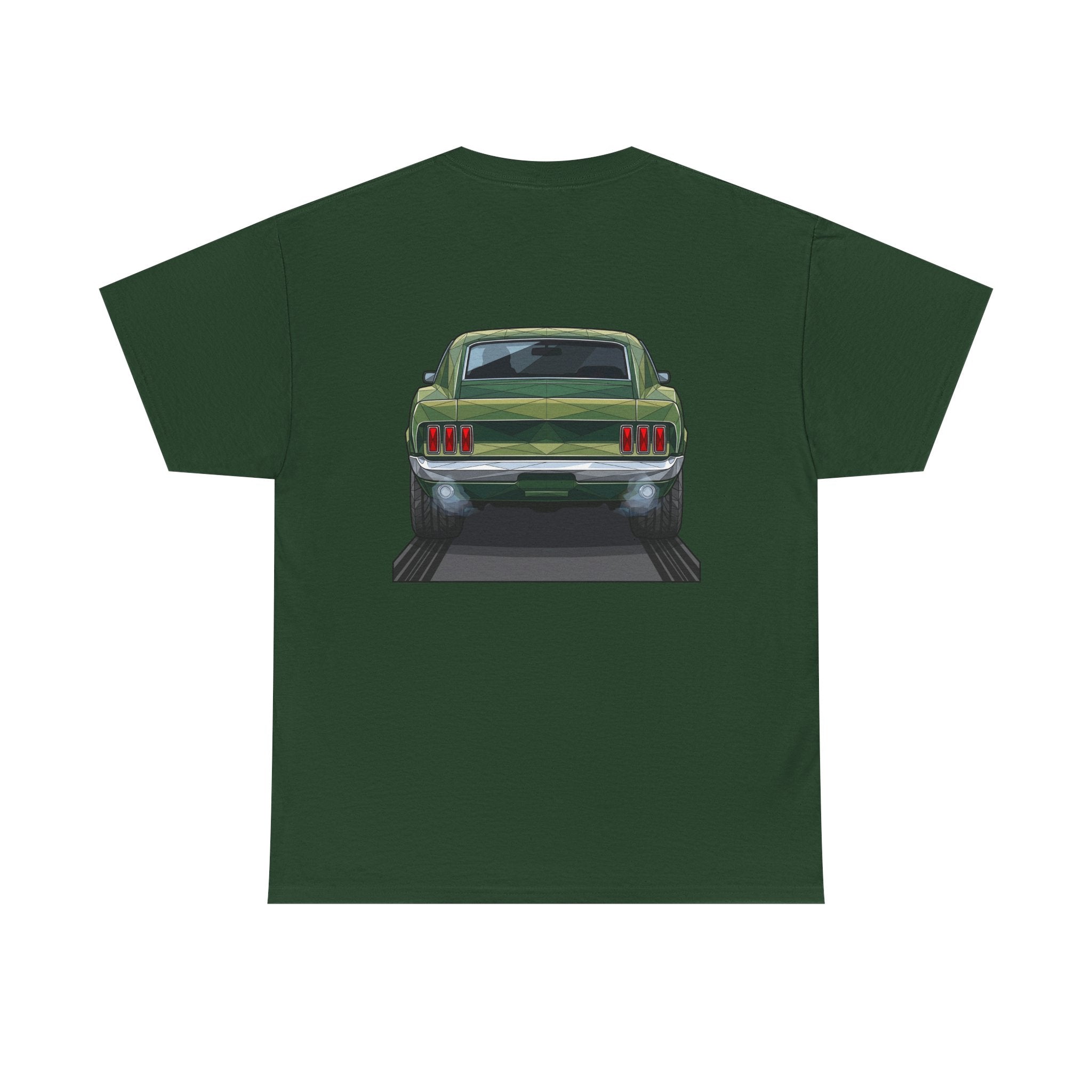 Green T-shirt with rear vintage muscle car graphic