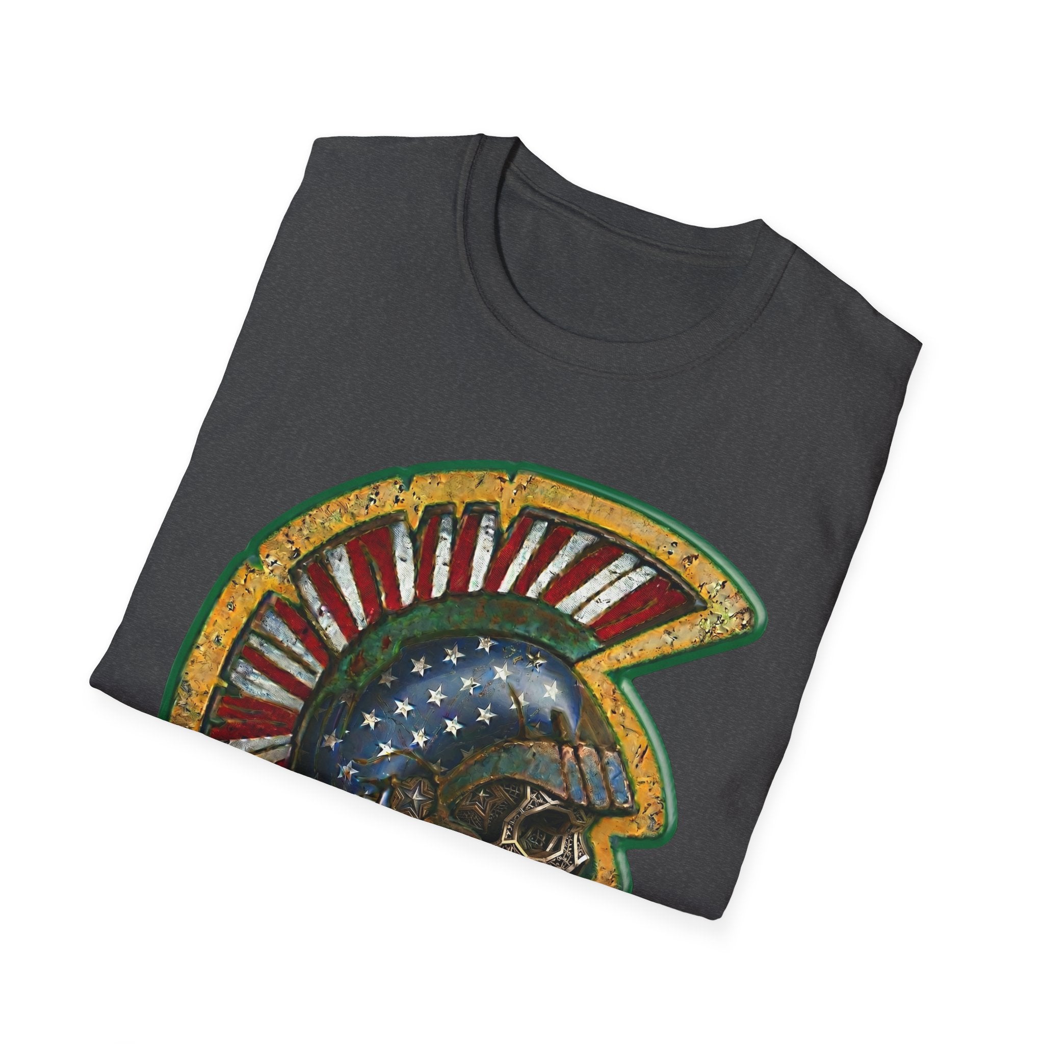 Dark Heather T-shirt with American flag helmet skull graphic