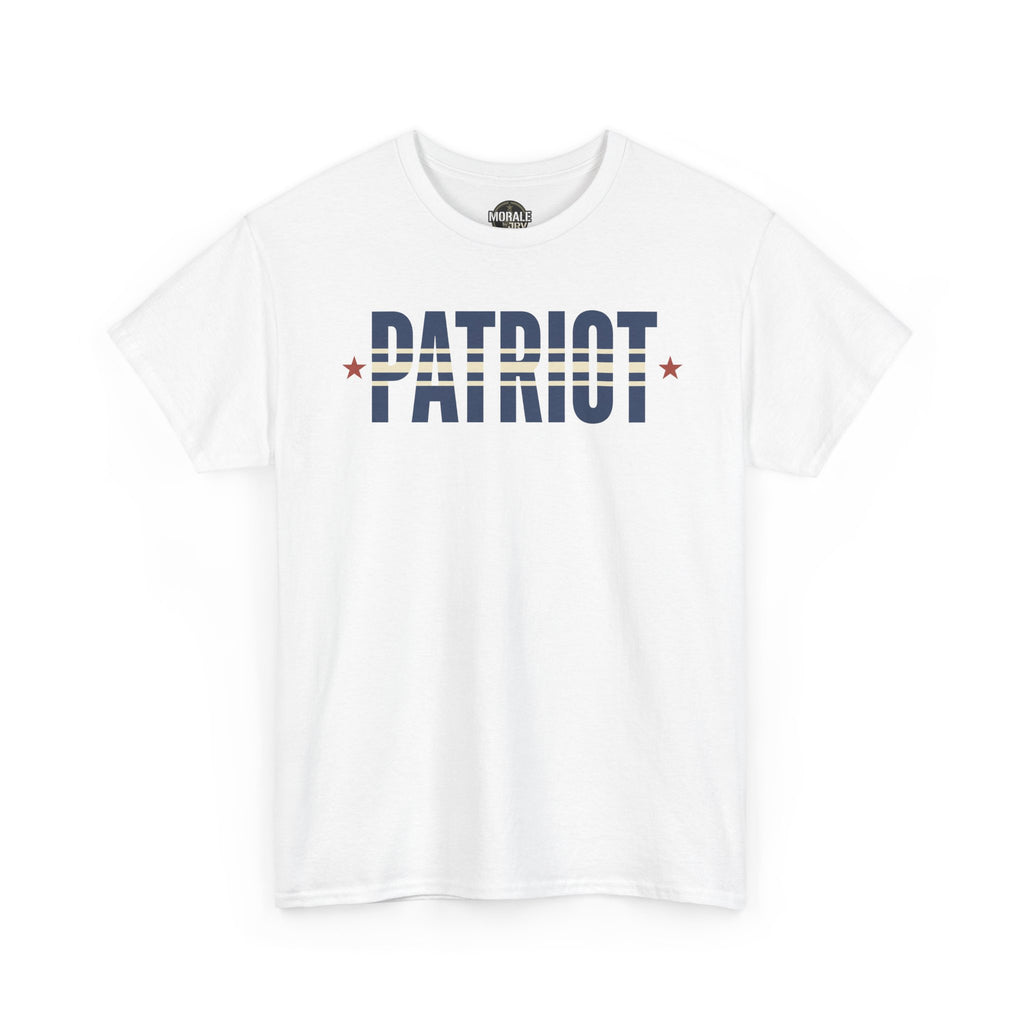 White patriot stripe T-shirt with PATRIOT logo print and red stars