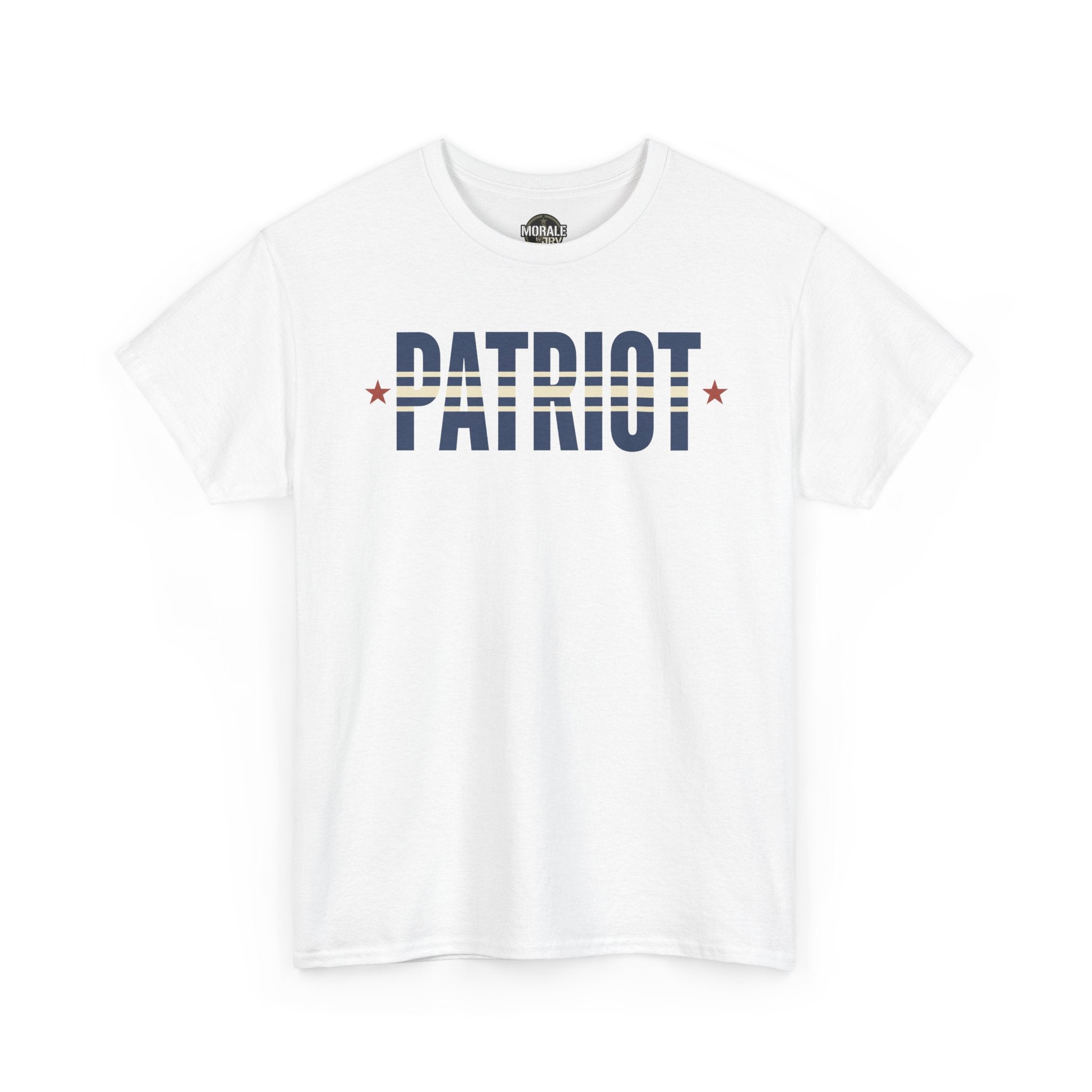 White patriot stripe T-shirt with PATRIOT logo print and red stars