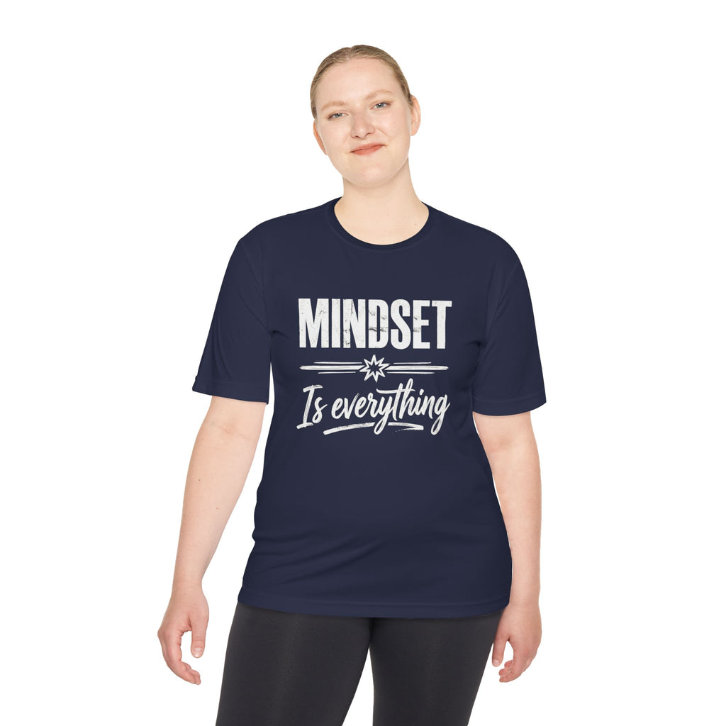 Dunkelblaues T-Shirt mit „MINDSET“ und „It’s everything“ Motivvorderseite
