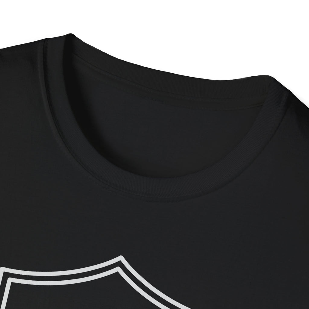 Black T-shirt neckline with partial camera graphic near the collar