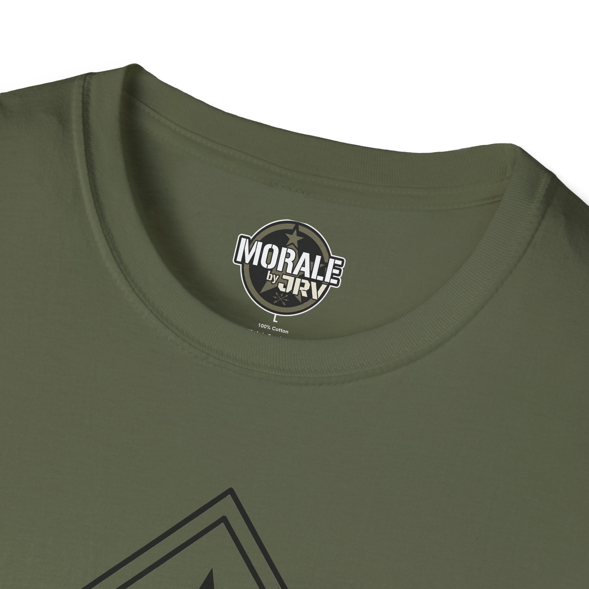 Military green T-shirt with MORAL by TR1 logo on crew neck
