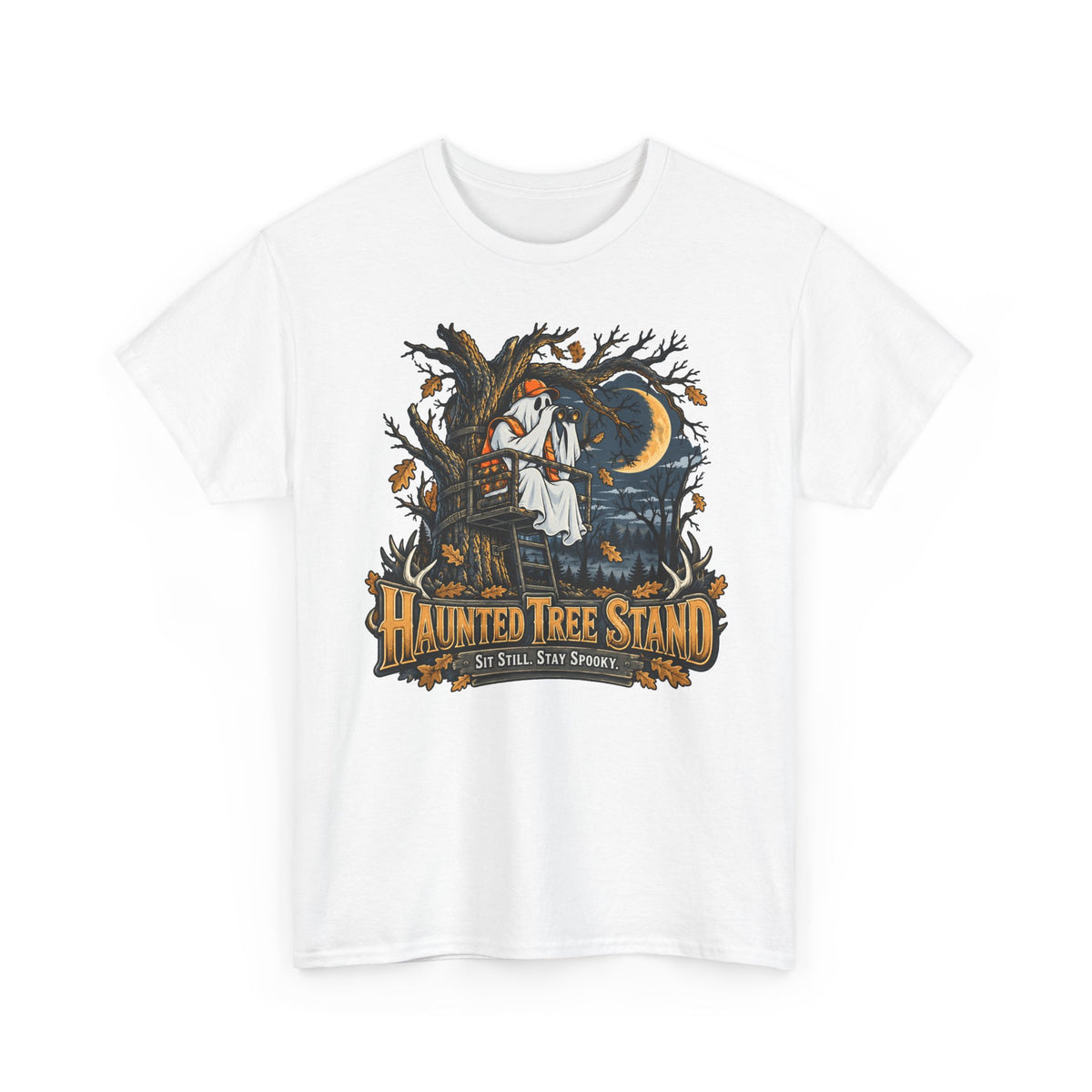 Haunted Tree Stand T-Shirt, Funny Ghost Deer Hunter Halloween Shirt for Men and Women, Bow Hunting Season Gift Tee
