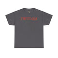 Freedom T-shirt, charcoal crewneck with 'FREEDOM' Morse code graphic