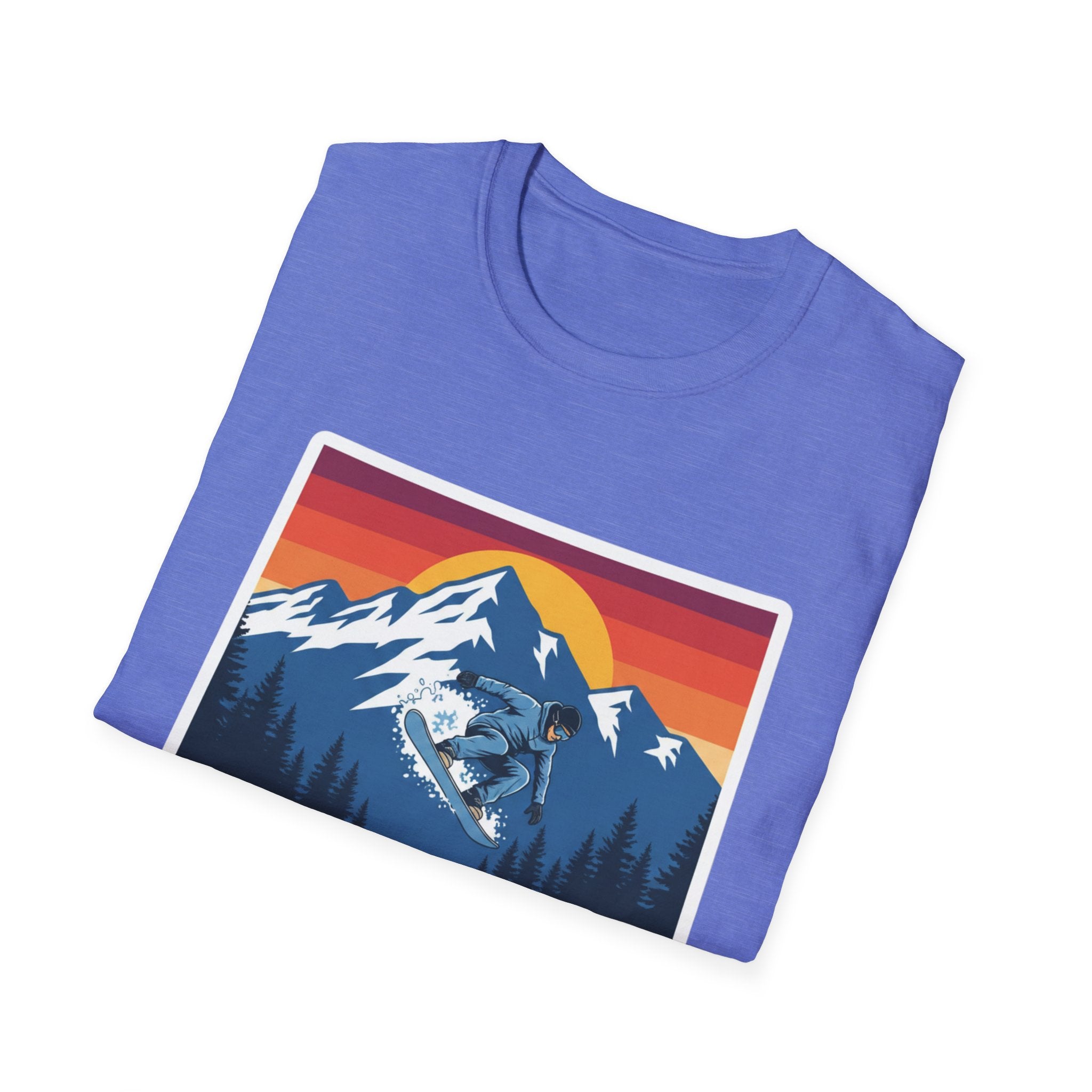 Lila T-Shirt mit großem Colorado-Mountain-Sunset-Graphic auf der Vorderseite