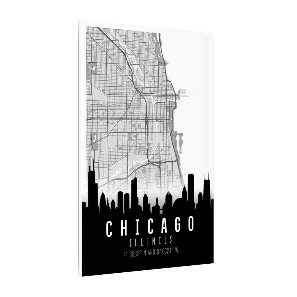 Chicago skyline map matte canvas with 0.75 in depth, grid map and skyline silhouette