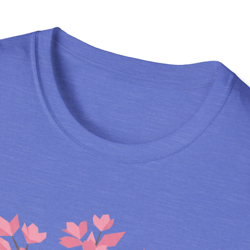 Light blue T-shirt close-up of crew neck collar and sleeve