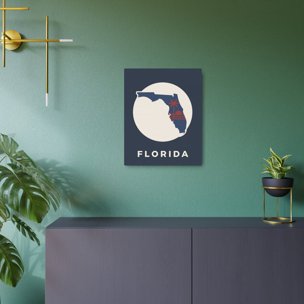 Metal Florida wall art sign featuring state silhouette with “FLORIDA” lettering