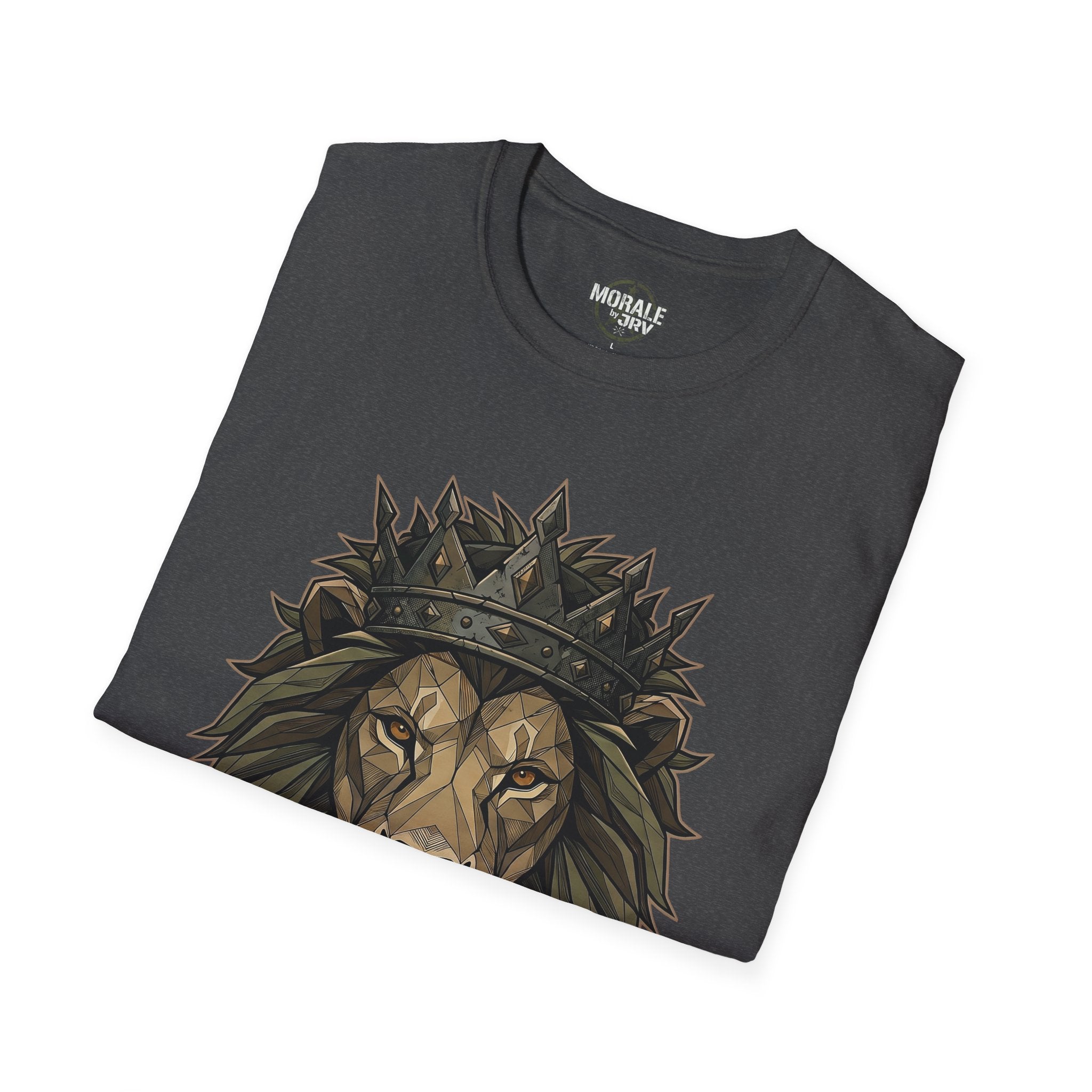 Charcoal gray T-shirt with crowned lion head graphic