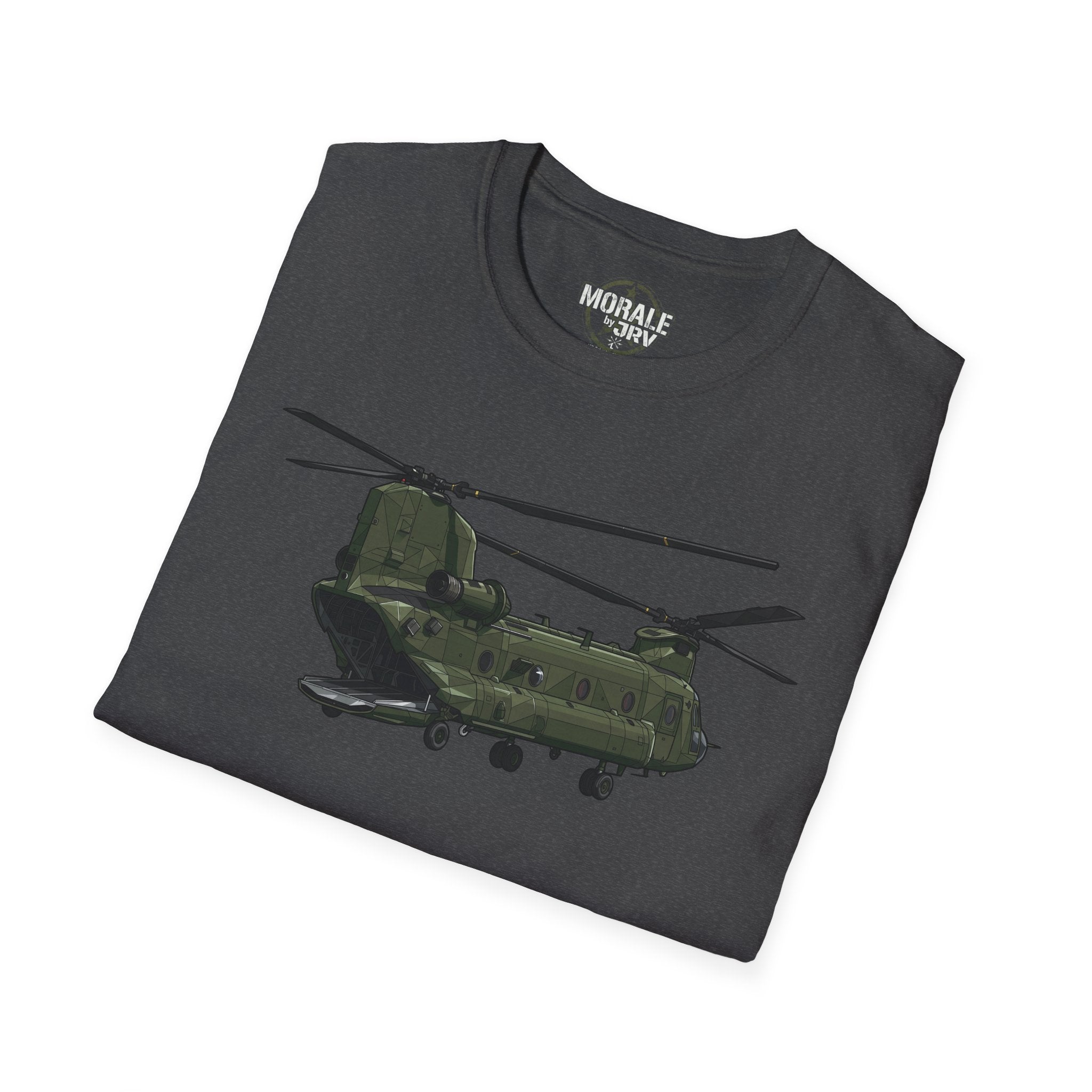 Dunkelgraues CH-47 Chinook T-Shirt mit Hubschrauber-Grafik vorn