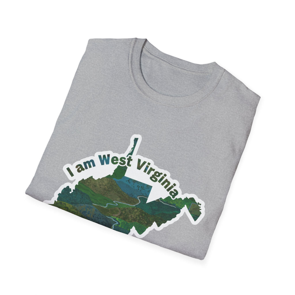 Sport Grey West Virginia map T-shirt with 'I am West Virginia' design