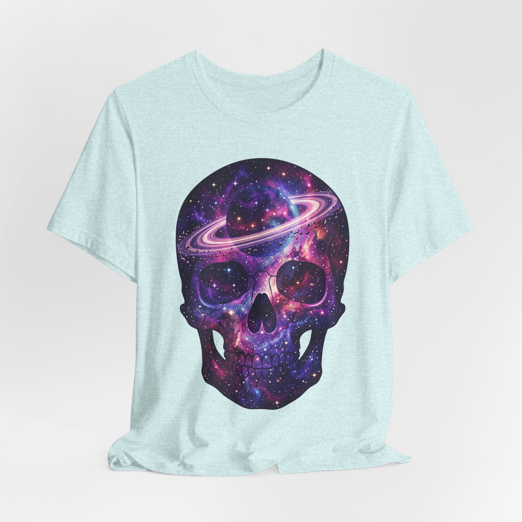 Galaxy Skull T-shirt with full galaxy skull graphic on heather aqua