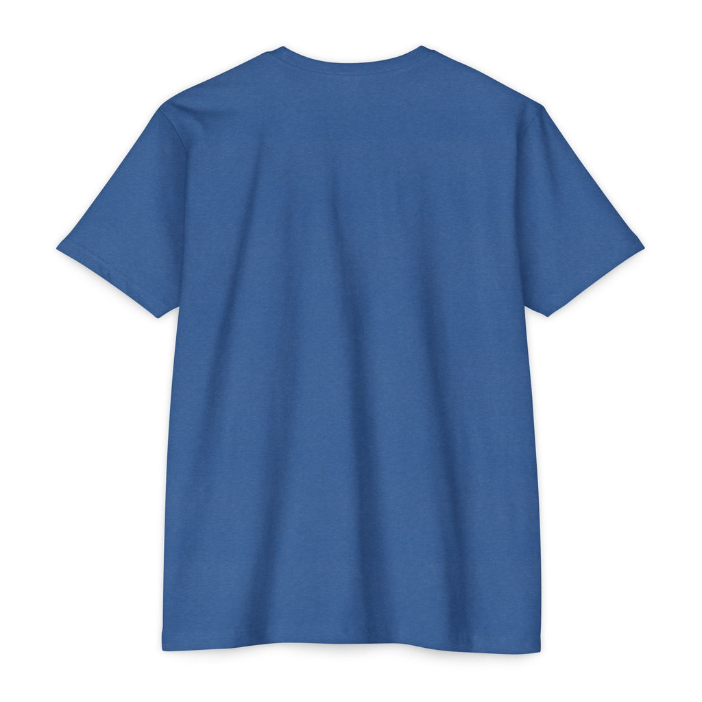 Light blue plain t-shirt, crew neck and short sleeves, back view