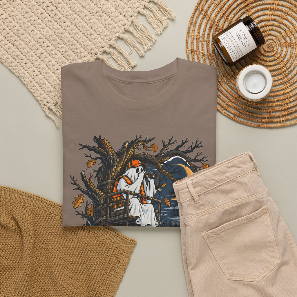 Haunted Tree Stand T-Shirt, Funny Ghost Deer Hunter Halloween Shirt for Men and Women, Bow Hunting Season Gift Tee