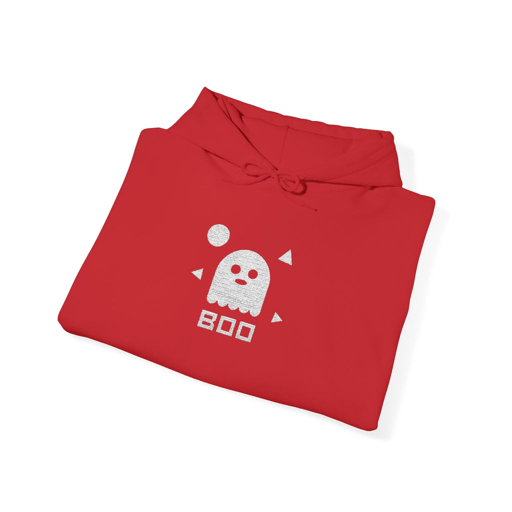 Red hoodie with Boo ghost graphic on the front