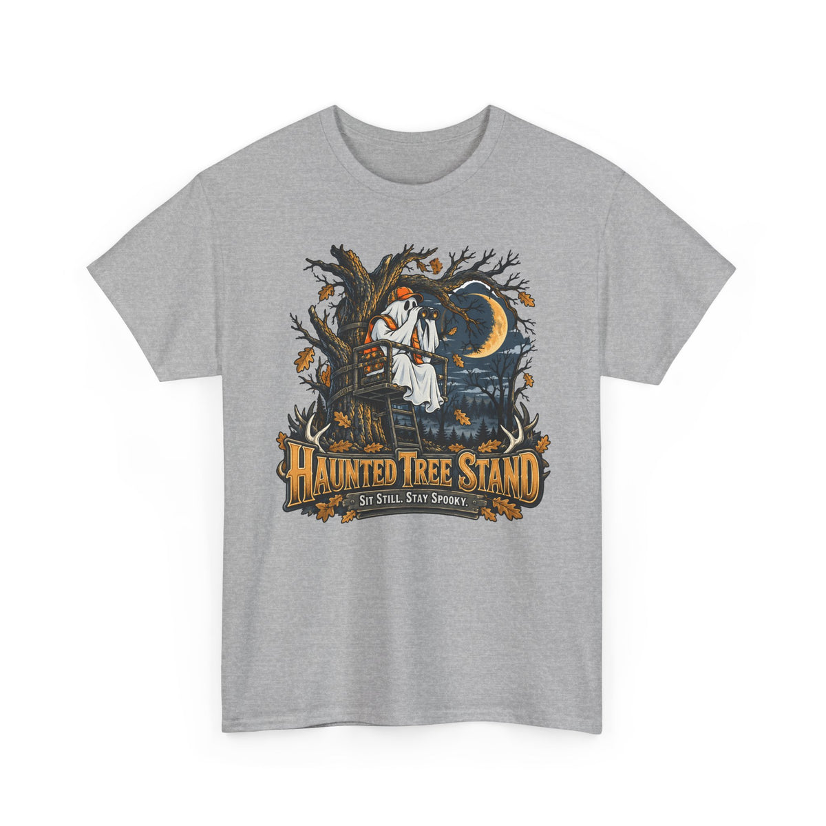 Haunted Tree Stand T-Shirt, Funny Ghost Deer Hunter Halloween Shirt for Men and Women, Bow Hunting Season Gift Tee