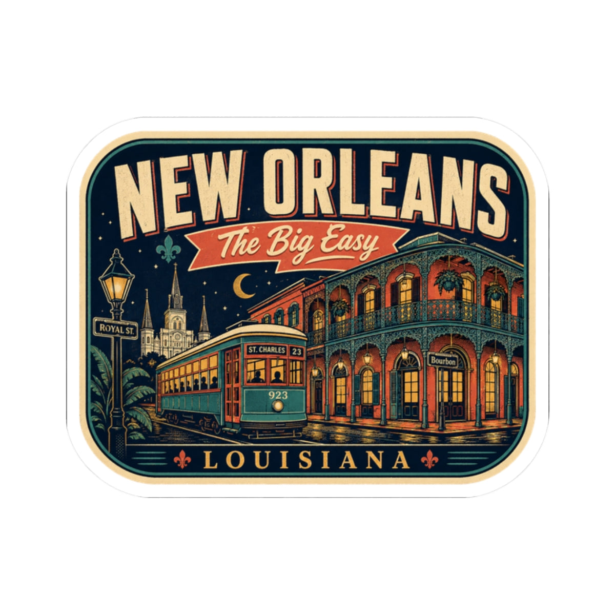 New Orleans retro sticker decal showing “NEW ORLEANS” and “The Big Easy”