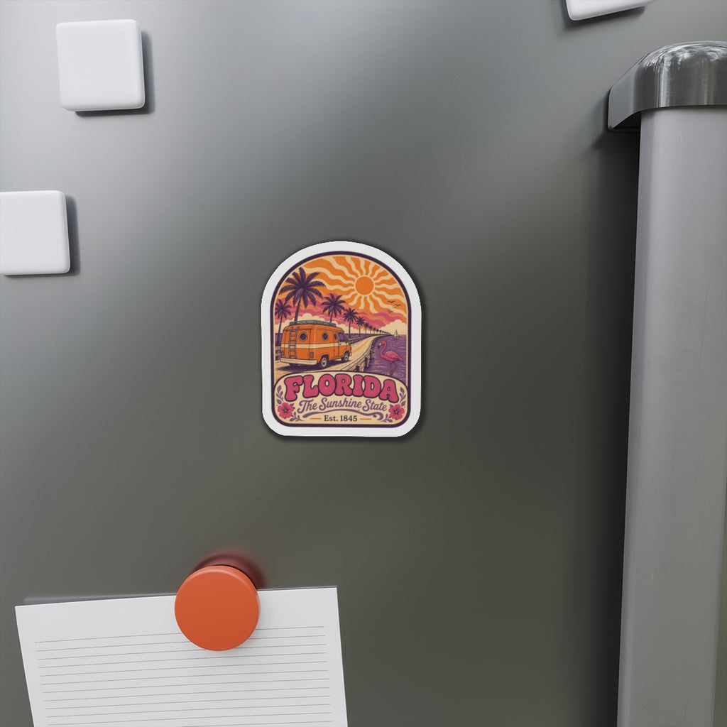 Florida die-cut magnet on stainless refrigerator door