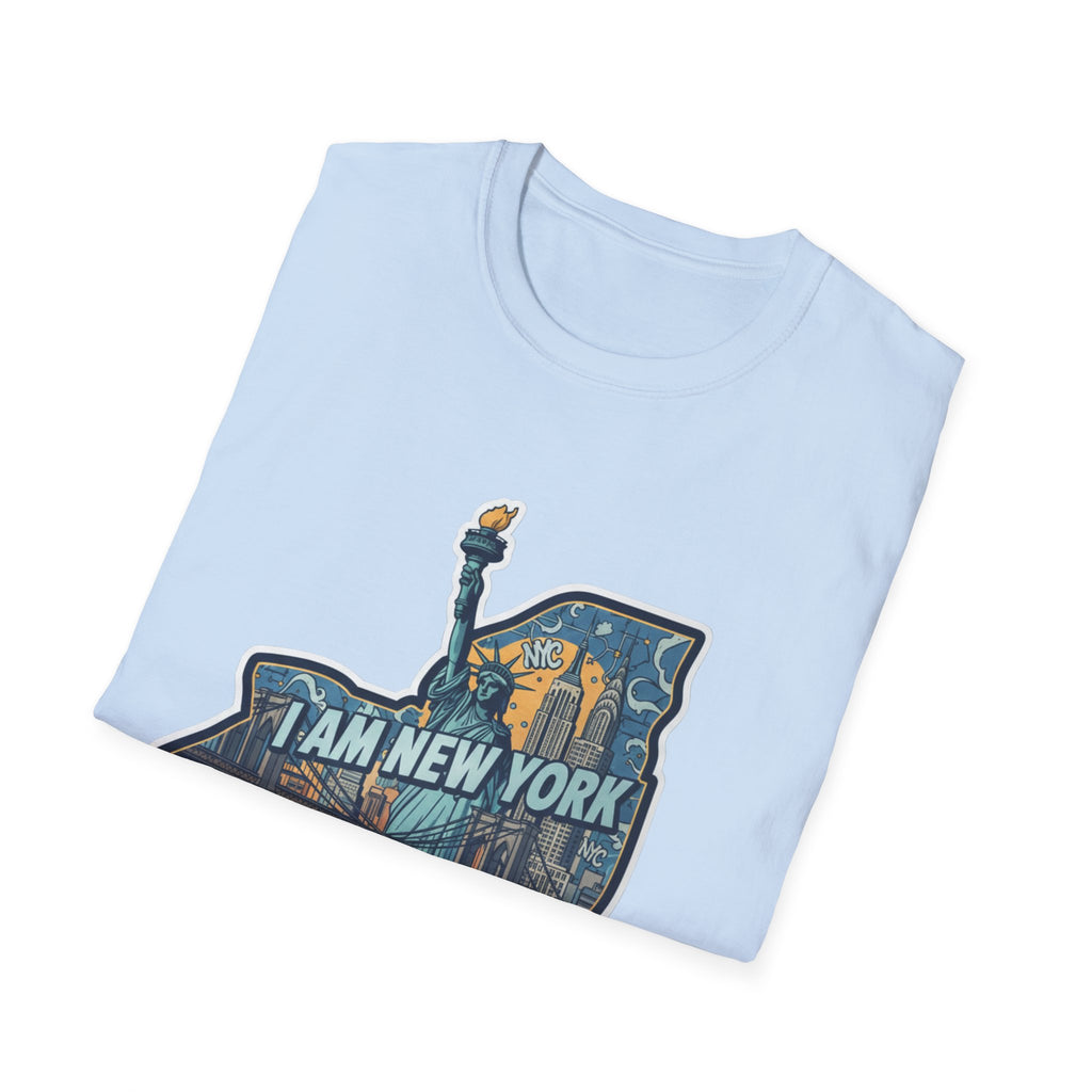 Light blue tee with 'I AM NEW YORK' skyline graphic