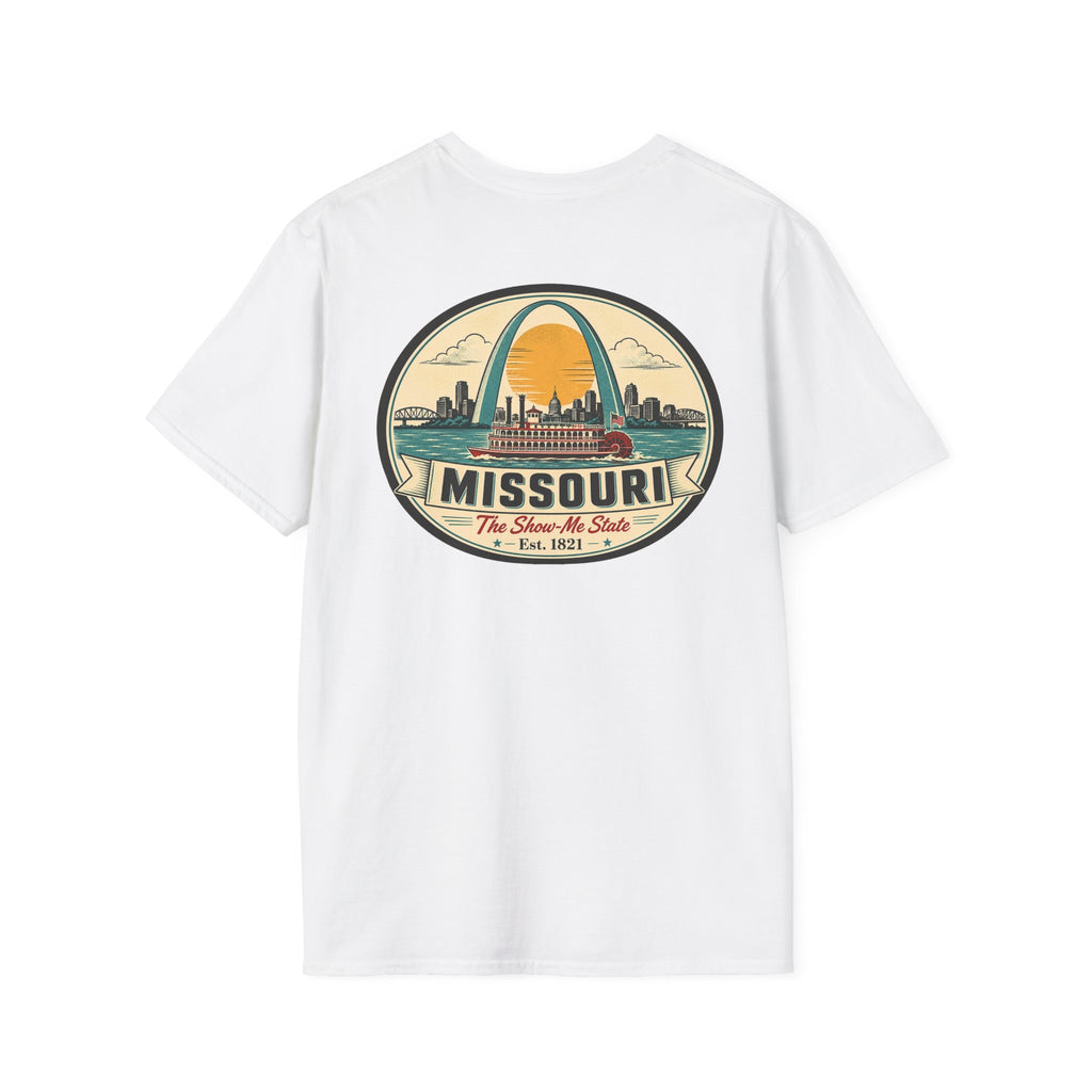 Missouri T-shirt in white with circular arch graphic and “Missouri” text