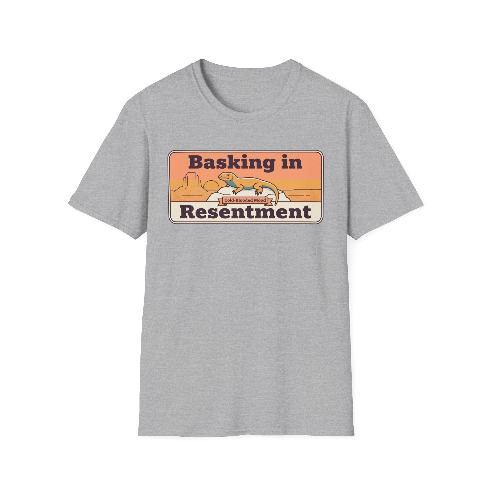 Heather gray crew-neck T-shirt with short sleeves, plain front.