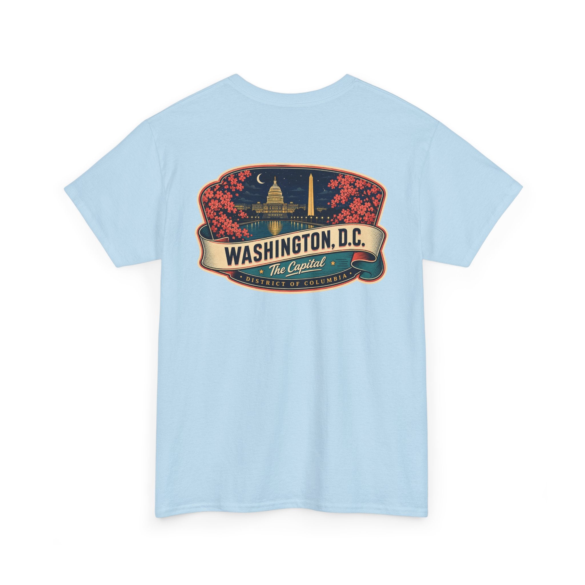 Light blue Washington DC badge graphic T-shirt with Capitol print on front