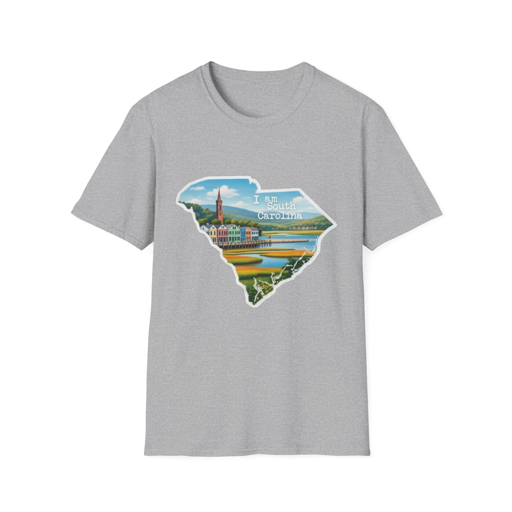 Sport grey T-shirt with South Carolina state skyline graphic and “I am South Carolina” text