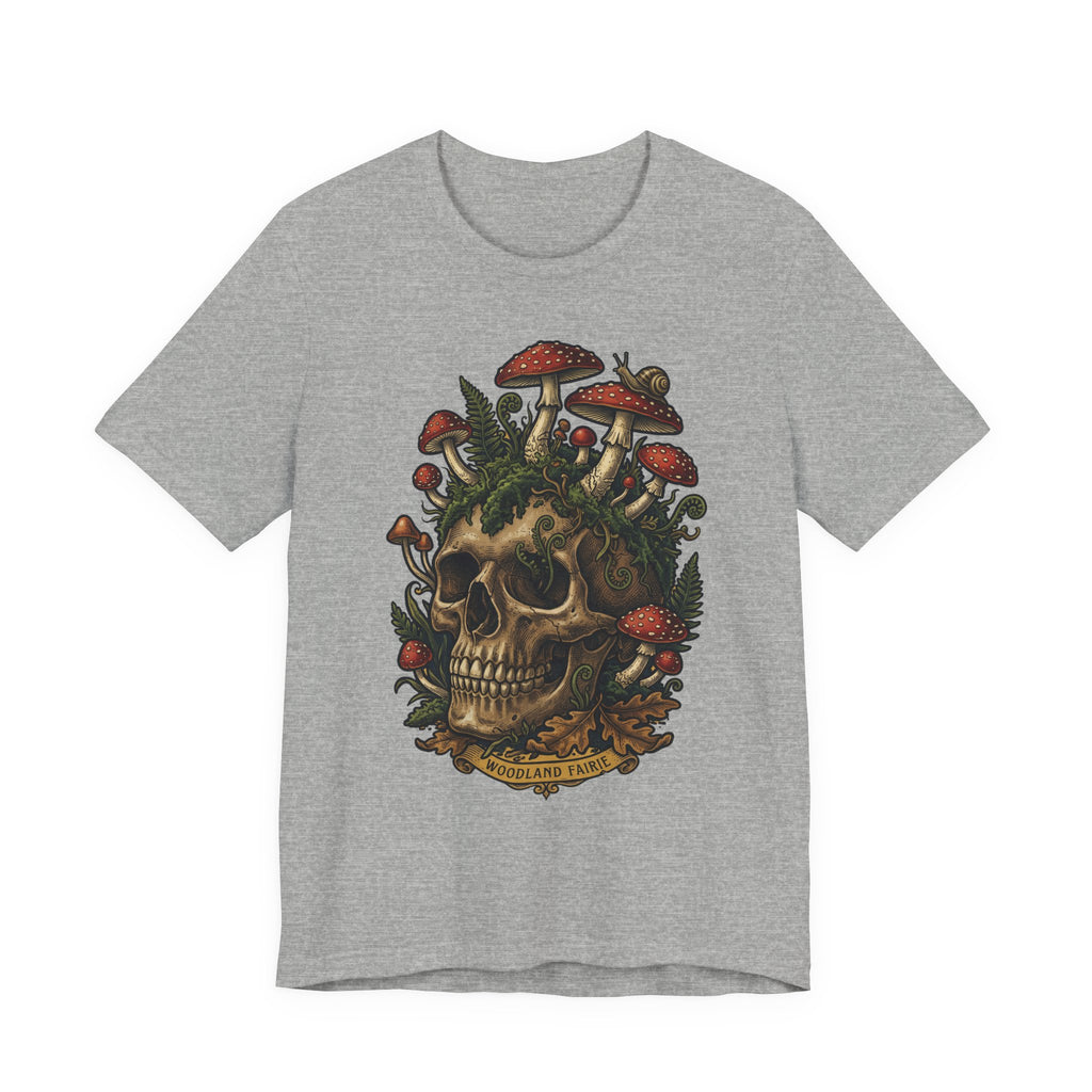 Mushroom skull T-shirt in Dark Grey Heather with dark botanical skull front print