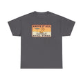 Charcoal short-sleeve crewneck tee with chest “Above It All, Still Tired” graphic badge.