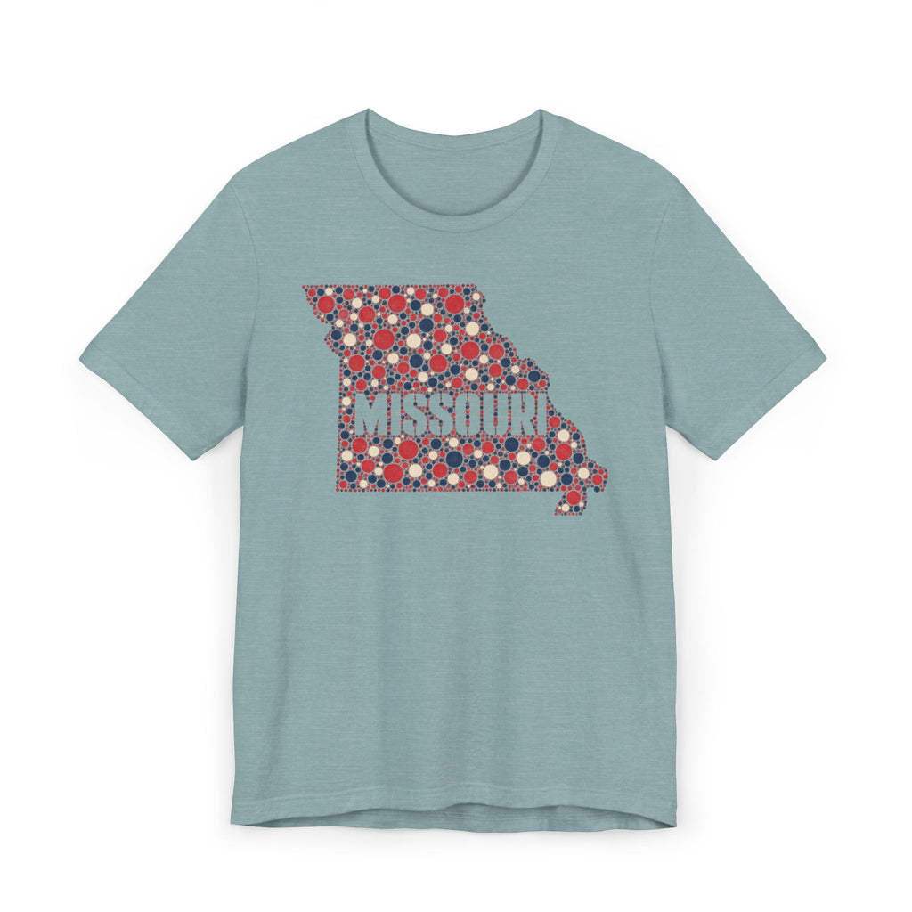 Missouri State Floral Map T-Shirt | Red White and Blue Missouri Outline Graphic Tee