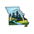 I Am Missouri sticker with Missouri state outline and landscape scene, white border