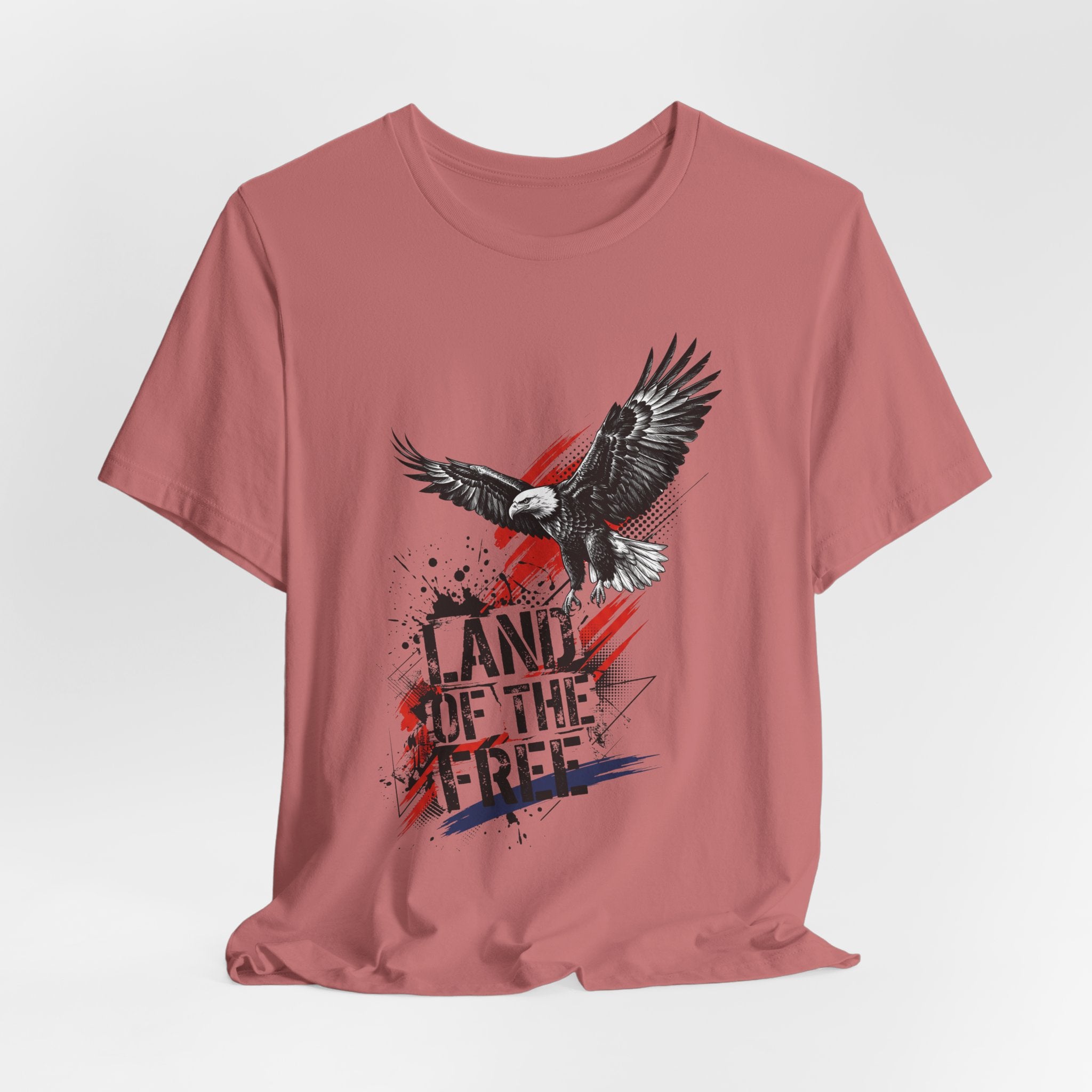 Dusty rose crewneck T-shirt with eagle over distressed patriotic word graphic