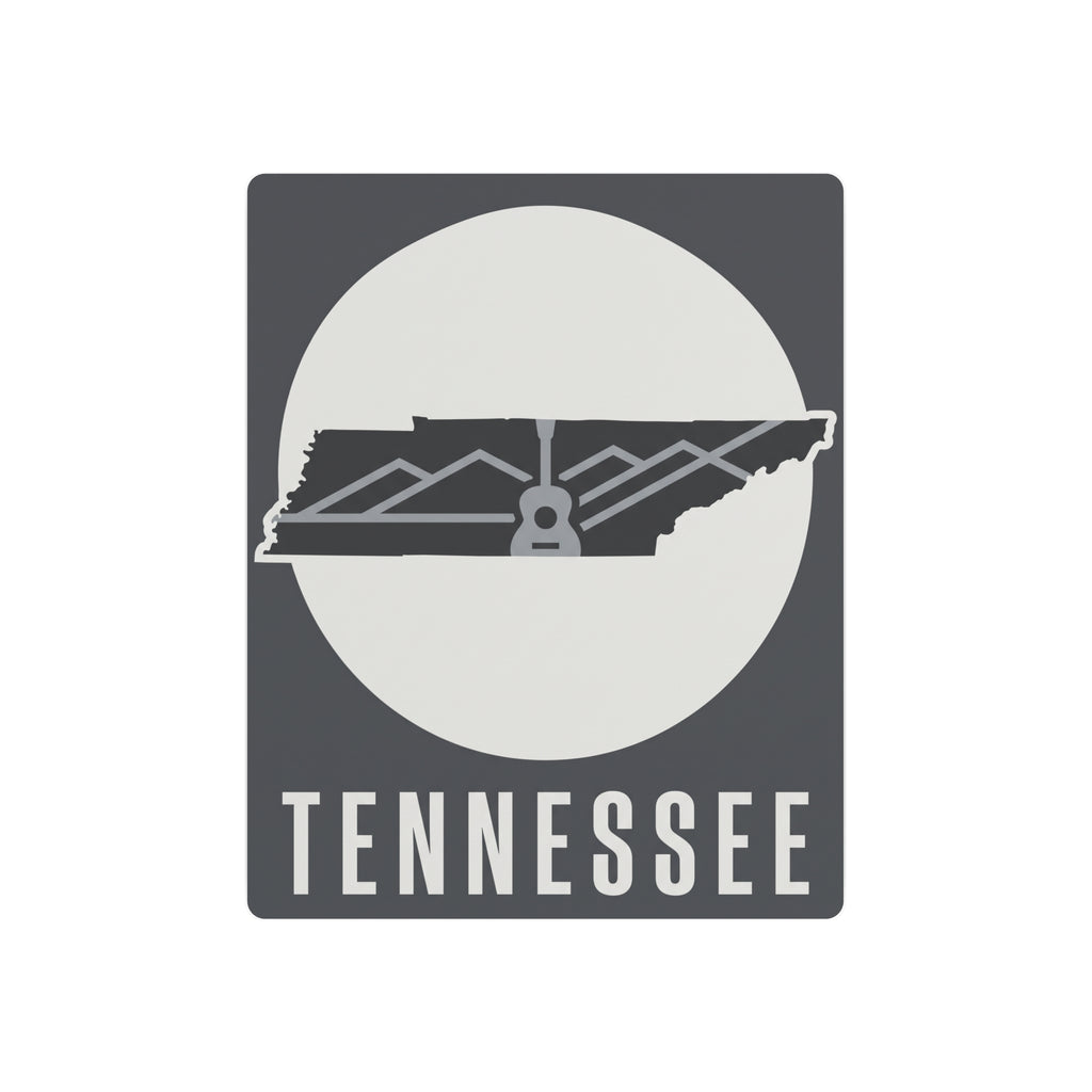 Tennessee metal wall art with guitar skyline silhouette and rustic gray finish
