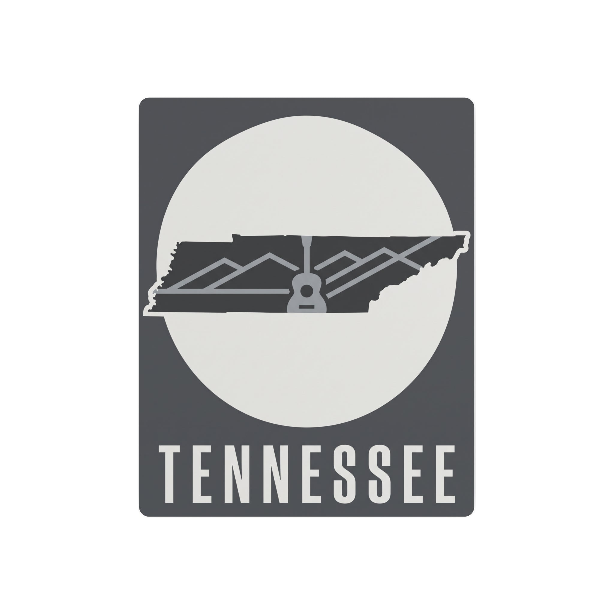 Tennessee metal wall art with guitar skyline silhouette and rustic gray finish