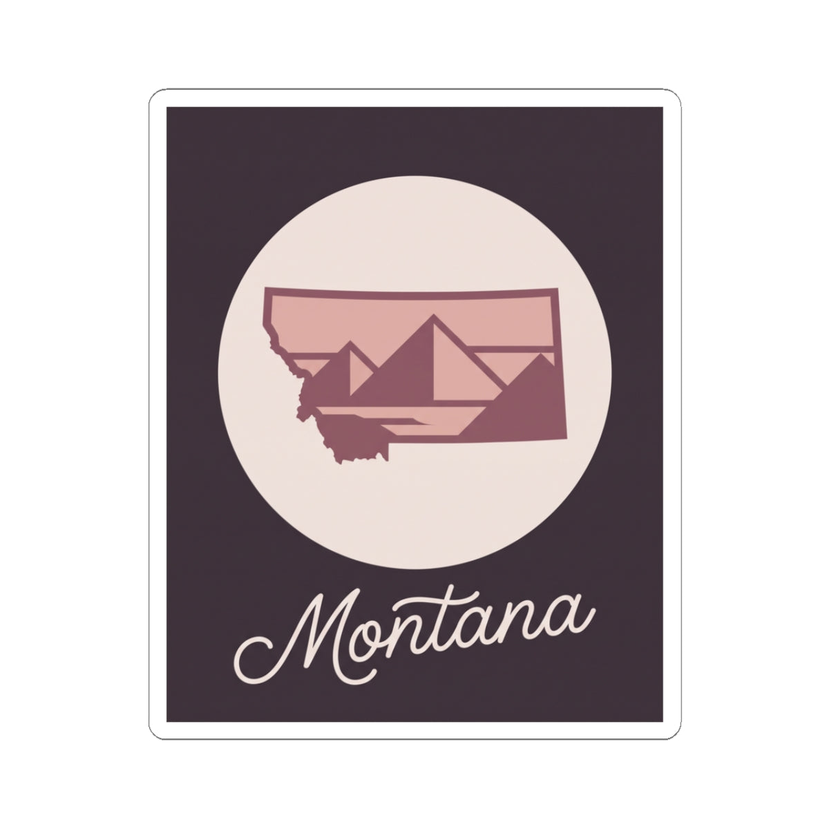 Montana state silhouette decal with mountain graphic and “Montana” script text