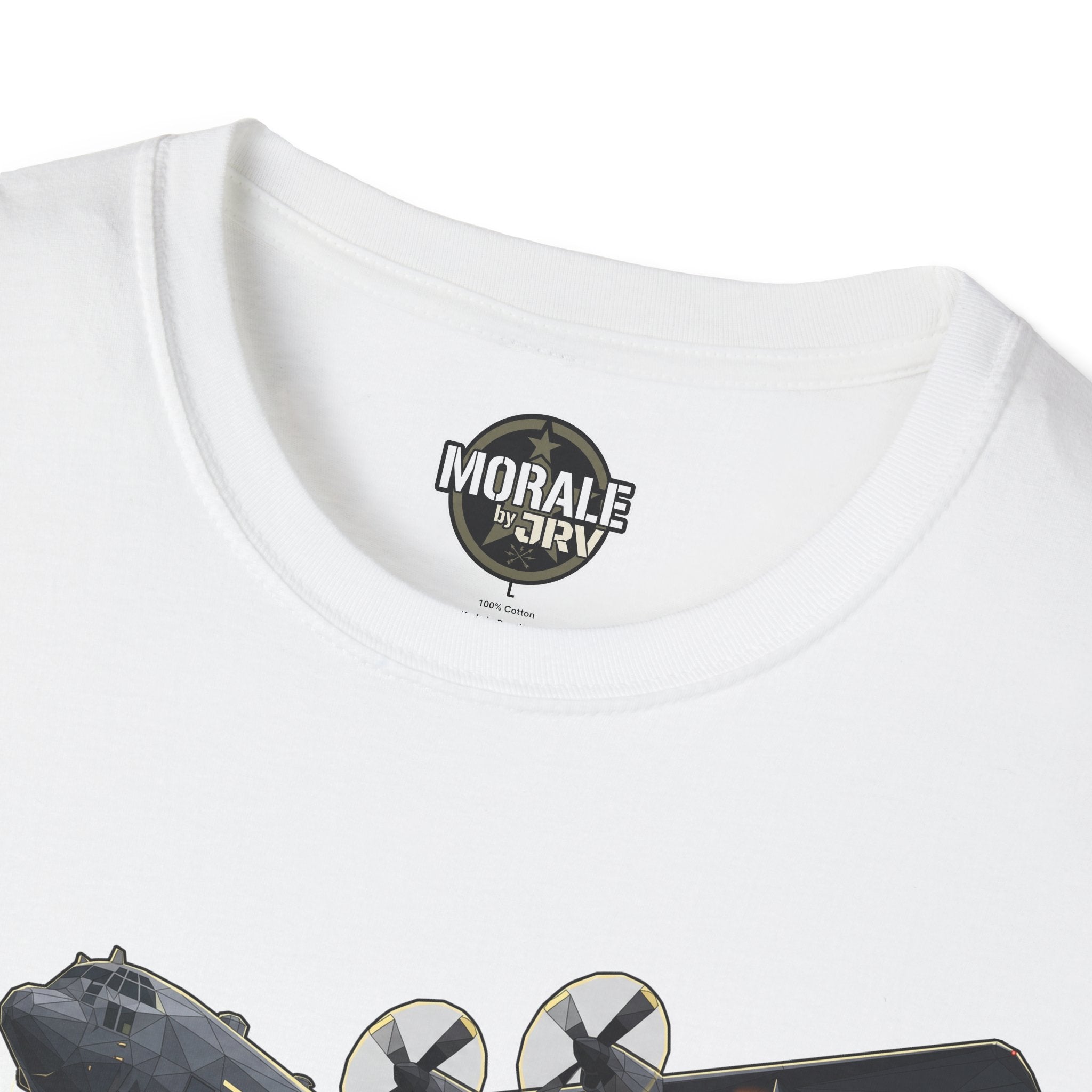 Death From Above T-shirt, white crew neck with Morale by DRIV logo
