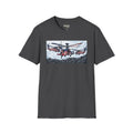 Dark charcoal T-shirt with attack helicopter graphic on chest