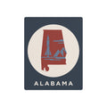 Alabama retro rocket metal wall sign, dark blue square with circular logo and 'ALABAMA'
