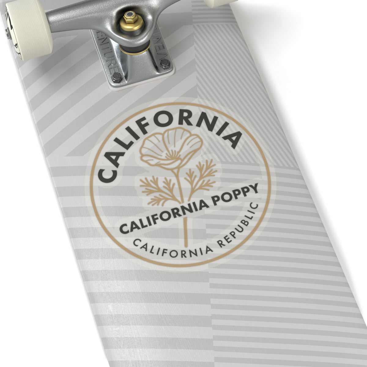 Transparent vinyl circular sticker with California poppy and 'California Republic' text