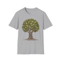 Twisted Olive Tree T-Shirt in dark heather gray with twisted tree botanical graphic