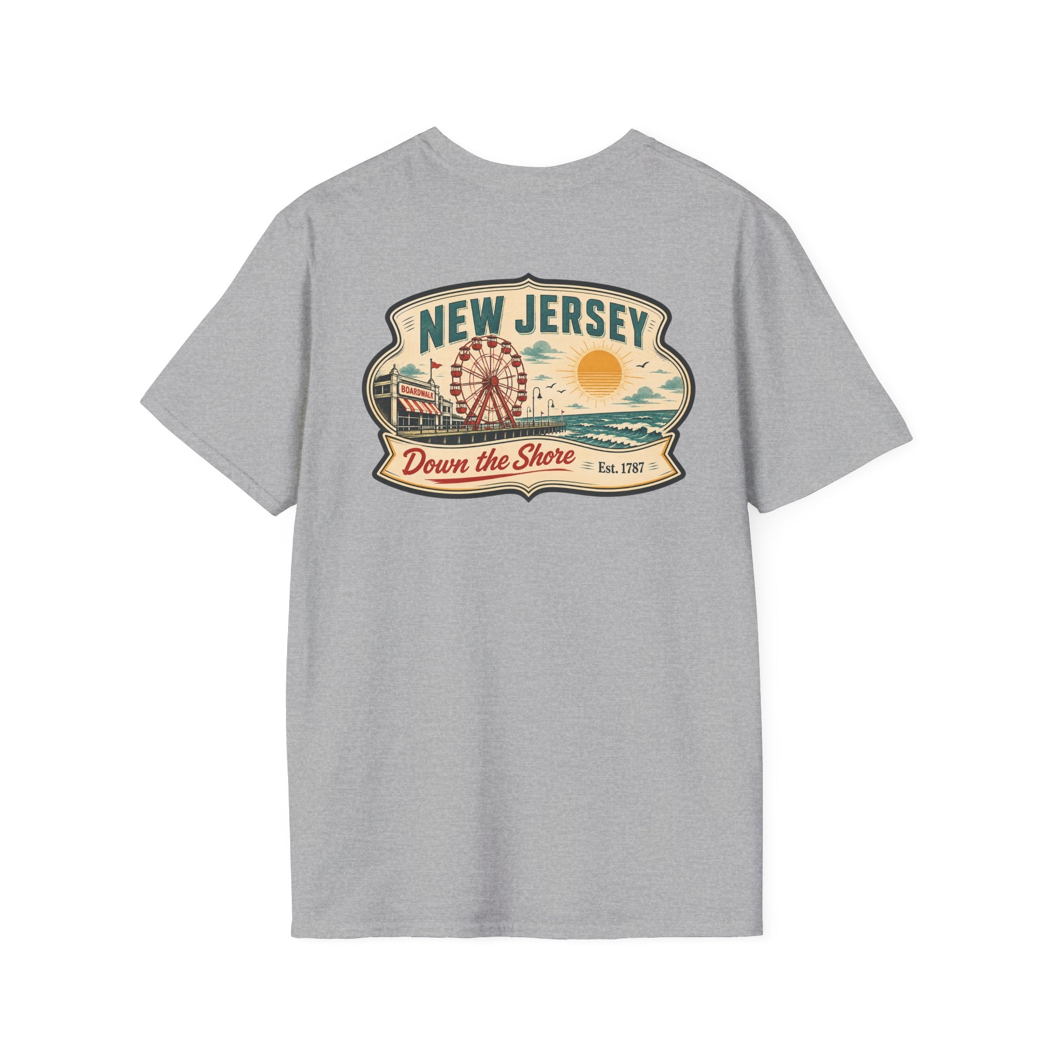 Light gray T-shirt with New Jersey "Down the Shore" graphic