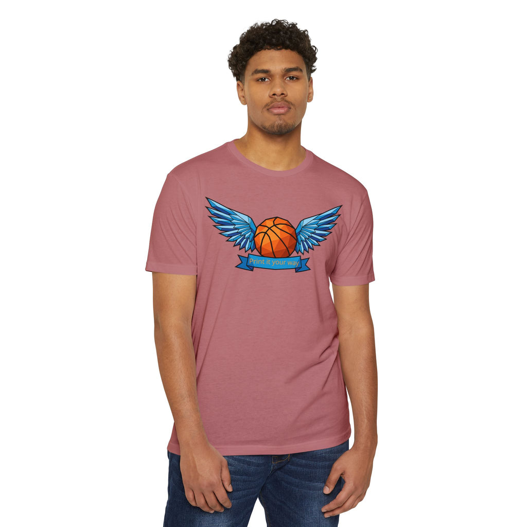 Maroon T-shirt with winged basketball graphic