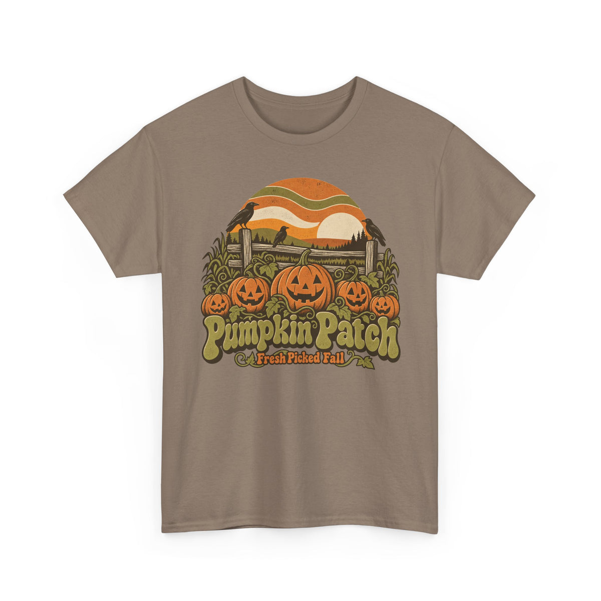 Pumpkin Patch T-Shirt, Retro Jack O Lantern Sunset Fall Halloween Shirt for Women and Men, Vintage Autumn Farm Graphic Tee