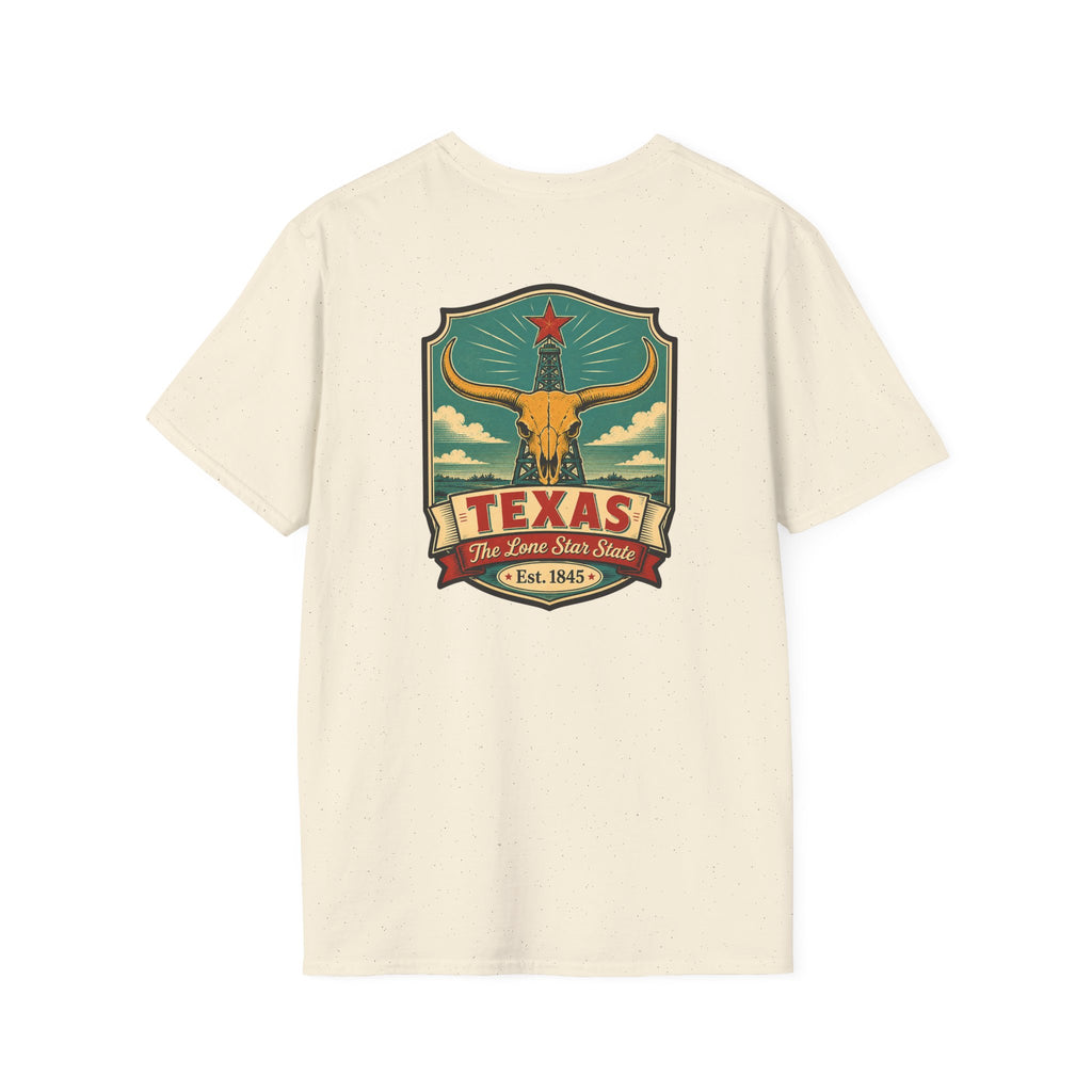 Texas Longhorn T-shirt, natural cream, with longhorn Texas crest graphic on chest