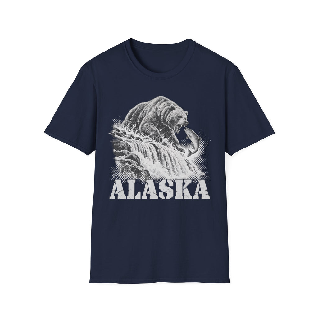 Navy graphic t-shirt with grizzly bear and ALASKA text print
