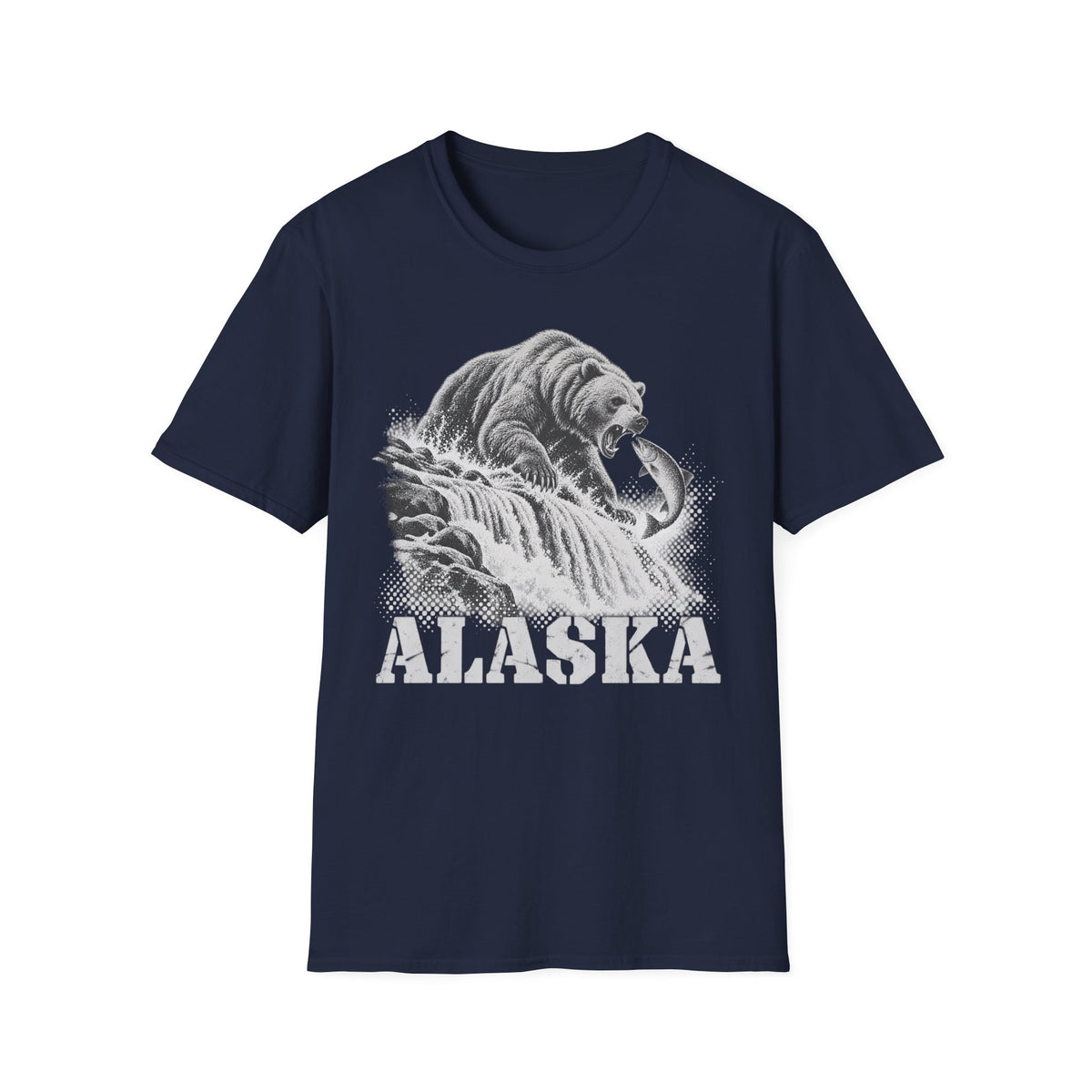 Navy graphic t-shirt with grizzly bear and ALASKA text print